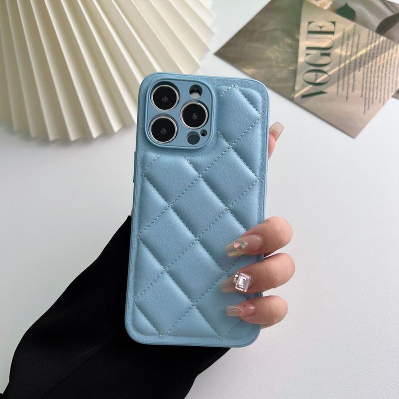 Phone Case Solid color diamond down jacket suitable for 15promax 14 mobile phone case leather 13 X_voghion.com