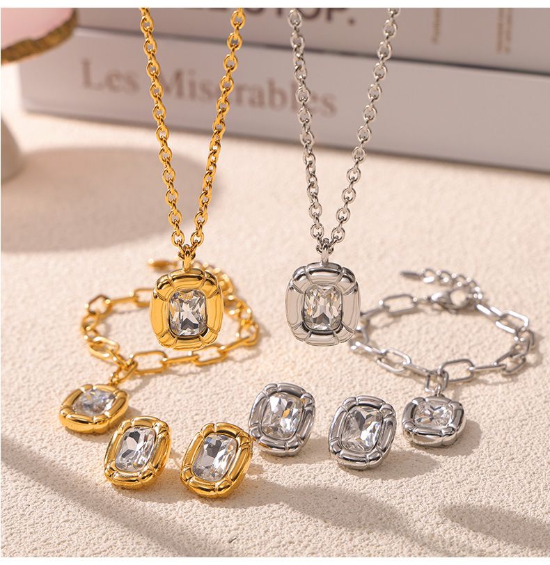 Retro licht luxe eenvoudige ketting oorbellen armband sieraden textuur ovaal merk diamant ontwerp titanium stalen sieradenset_voghion.com