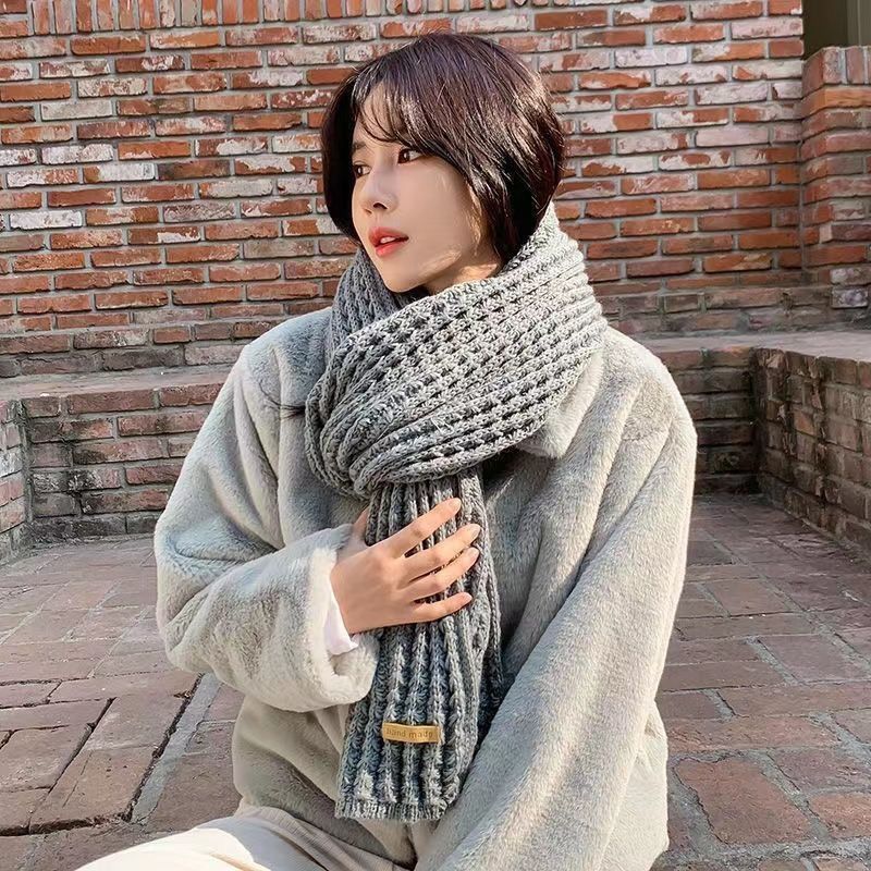 Sciarpa Ins Harajuku Wind Knitted da donna, in versione coreana, carina e versatile, calda, tinta unita_voghion.com