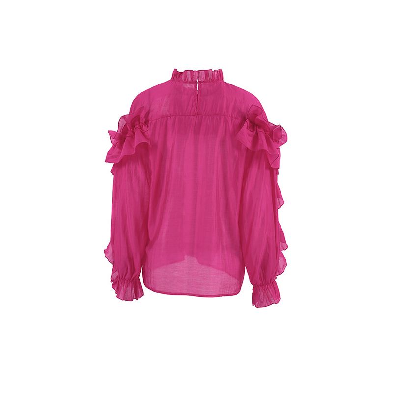 Damenbekleidung Temperament Mesh Stehkragen Hemd Design Rüschen Nischenmode_voghion.com