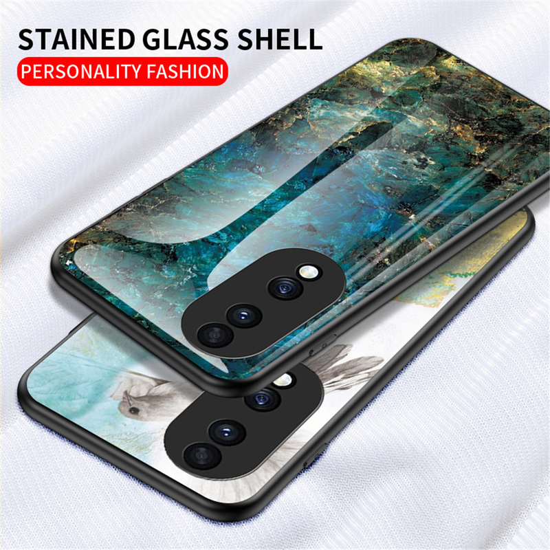 Για Honor 70 Case Watercolor Marble Pattern Shockproof Glass Coque For Honor 8X 50 60 70 20 Pro 10i 10 Lite Cover Fundas Bumper_voghion.com
