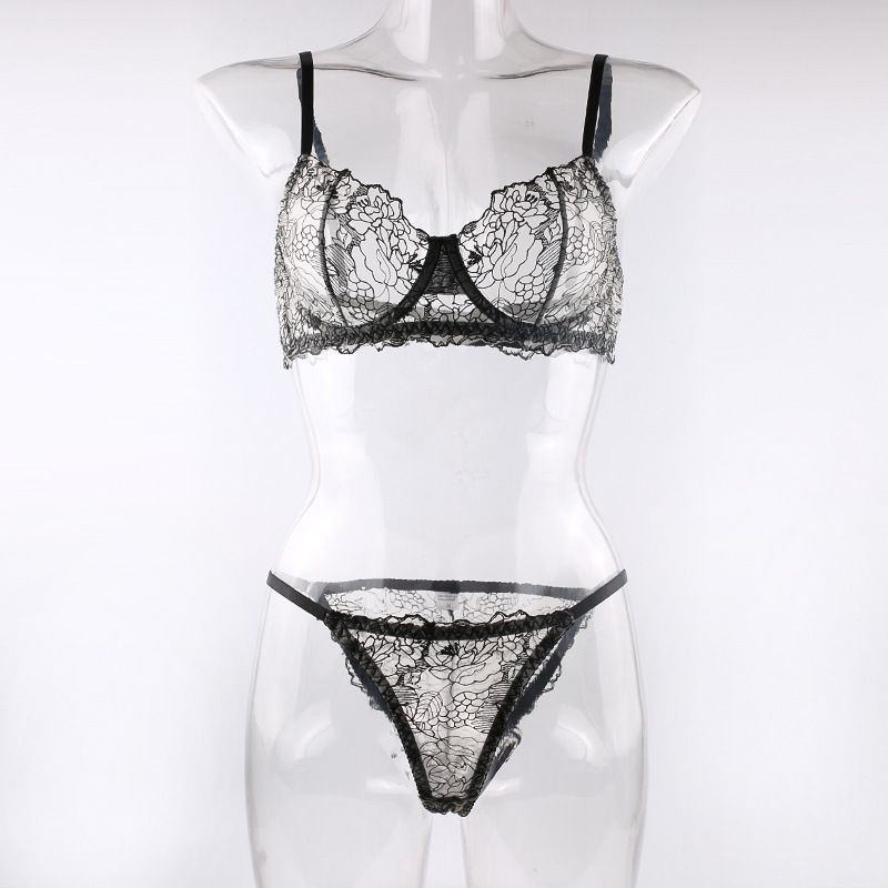 Σετ σέξι εσώρουχα με κεντημένο διάφανο σουτιέν και σλιπ, ολόσωμο, απευθείας από το εργοστάσιο, εξωτερικά_voghion.com