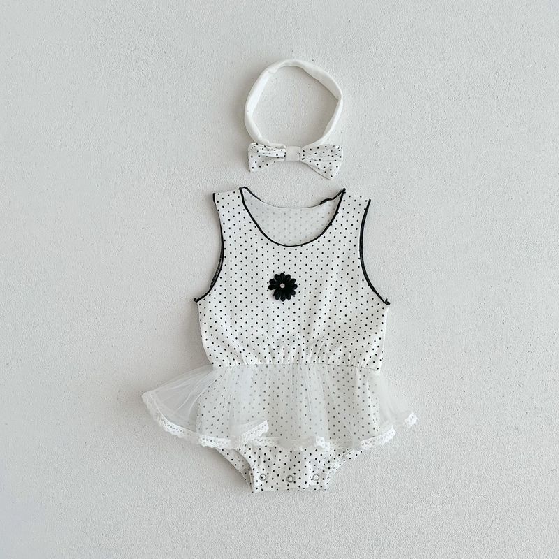 Instagram summer and children's girl baby small round dot printed vest, sleeveless triangle jumpsuit, crawling suit_voghion.com