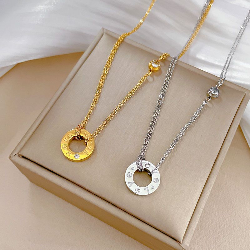 Collana in vero oro con ciondolo a forma di cerchio in acciaio al titanio con ciondolo a forma di fornace eolica, estremamente semplice, per donna 【 】_voghion.com