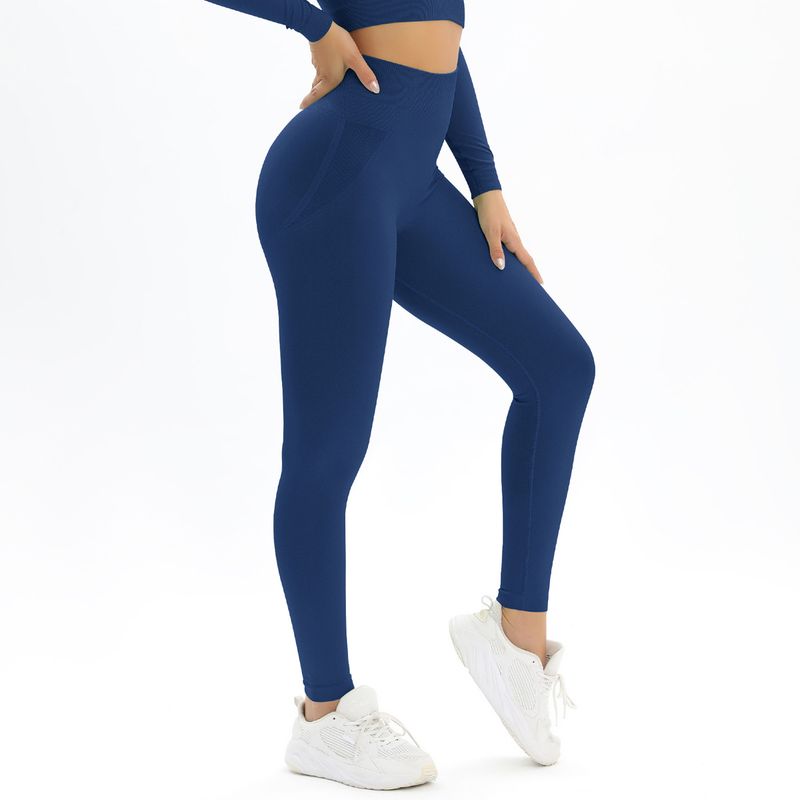 New Peach Seamless Solid Color Jacquard Yoga Waist High Elastic Tight Sports Running Fitness Pants_voghion.com
