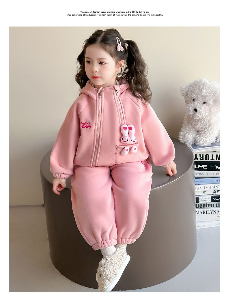Mädchen-Freizeitset Herbst Neues Fleece Cartoon Hase Stilvolle Kapuze Verdicktes Winteroutfit_voghion.com