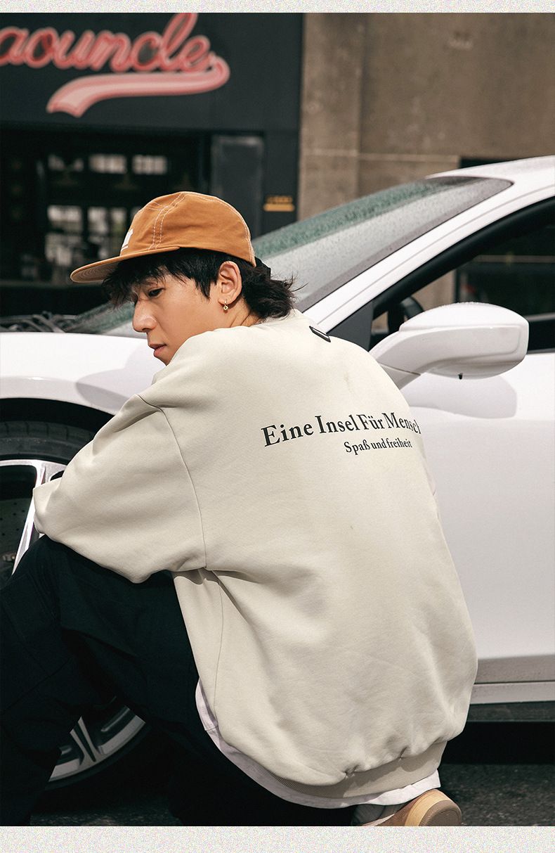 Bluza z okrągłym dekoltem w stylu retro – Heavyweight Unisex Streetwear (czarny/szałwiowy/kremowy, oversize'owy sweter vintage)_voghion.com