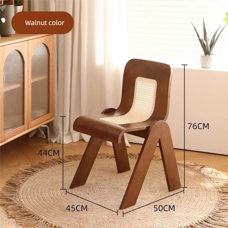 Designer Vintage Solid Wood Light Luxury Rattan Bedroom Creative French Backrest Dining Chair Nordic Style Simple_voghion.com