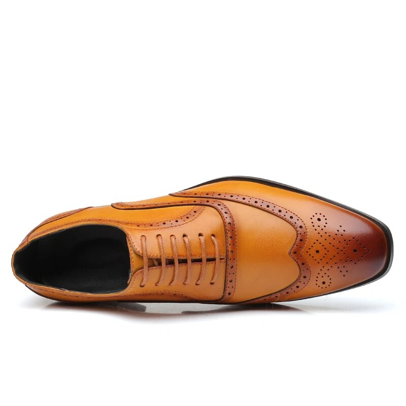 Cost performance Classic Oxfords Leather Formal Pointed Toe Business Office Dress Man Brogue Flats Wedding Party Shoes_voghion.com