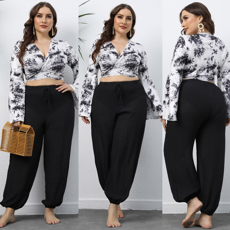 plus size Γυναικείο παντελόνι παραλίας casual φαρδύ φανάρι_voghion.com