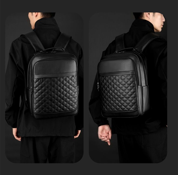 Zaino da lavoro in pelle PU Zaino da uomo impermeabile Zaino per computer semplice multifunzionale alla moda_voghion.com