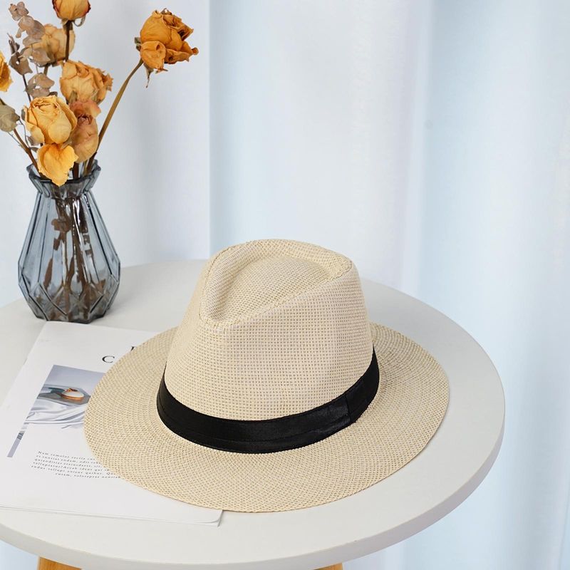 Neu eingetroffen Mode Sommer Casual Unisex Strand Große Krempe Jazz Sonne Panama Papier Stroh Frauen Männer Cowboy Fedora Hut Gangster_voghion.com