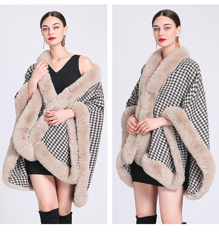 Vilnas apkakles rūtains šalles apmetnis vilnas mēteļa apmetnis sievietēm_voghion.com