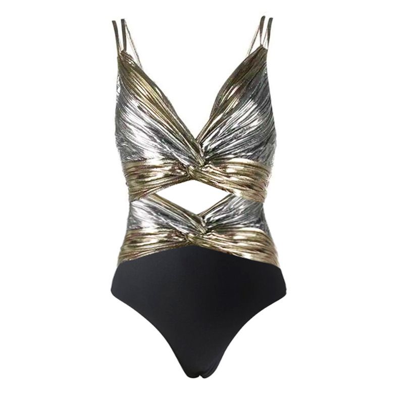 Women's one-piece swimsuit sexy hollow contrast color stitching swimsuit and umbrella skirt suit for women_voghion.com