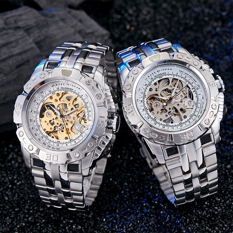 Men's Automatic Skeleton Mechanical Watch With Stainless Steel Band, Fashionable Design, Water Resistant Mechanical Watch Watch Universal_voghion.com