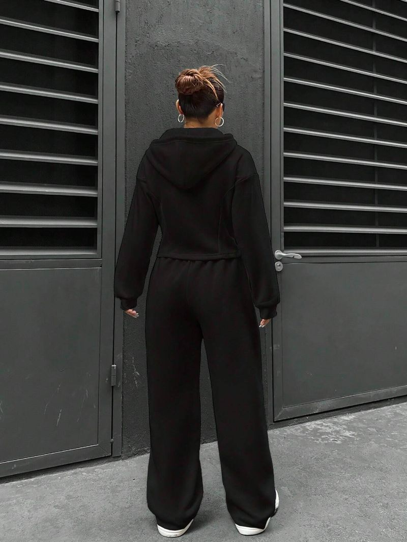 Set coordinati da donna casual due pezzi, ampio, con cappuccio, maniche lunghe, cerniera, vita elasticizzata, pantaloni larghi, tuta da jogging_voghion.com
