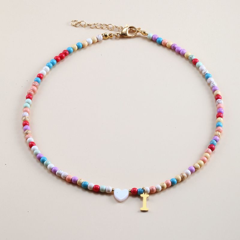 Vendita calda transfrontaliera in acciaio inossidabile oro 26 lettera inglese ciondolo conchiglia amore colore misto turchese collana fai da te clavicola_voghion.com