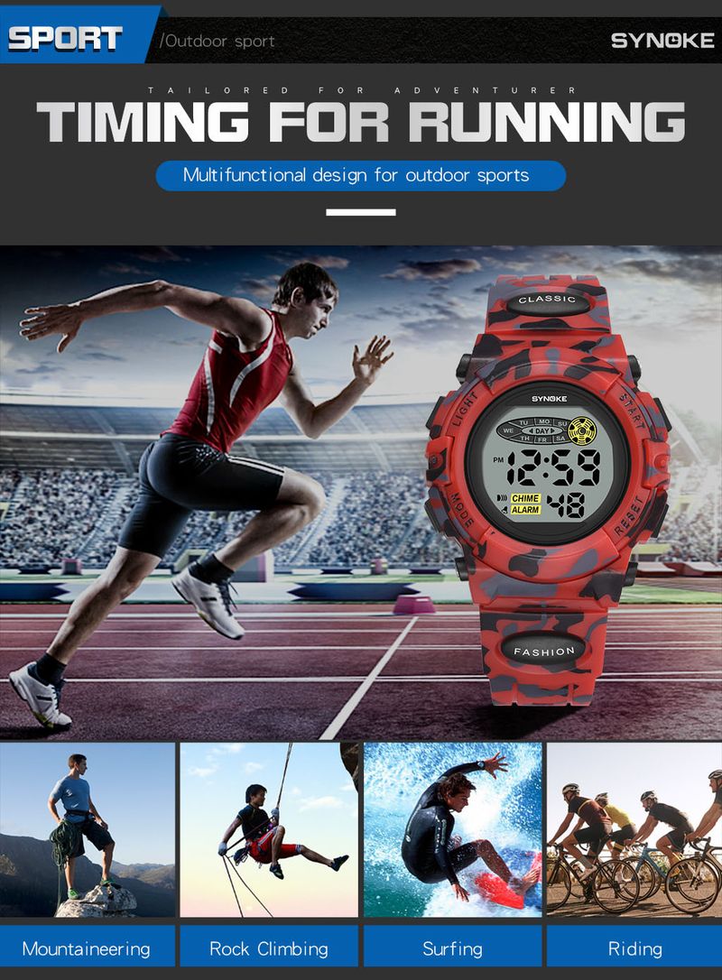 Unisex Digital Sports Watch With Camouflage Design, Multi-Color Night Light, Waterproof, Lightweight & Durable For Kids And Adults_voghion.com