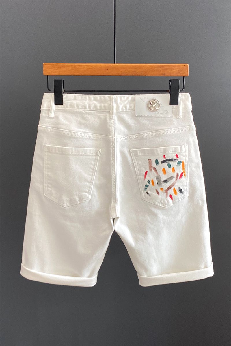 Herrenbekleidung Hochwertige weiße Jeansshorts für Herren, Slim Fit, trendige Marke, vielseitige, elastische Shorts mit Graffiti-Print_voghion.com