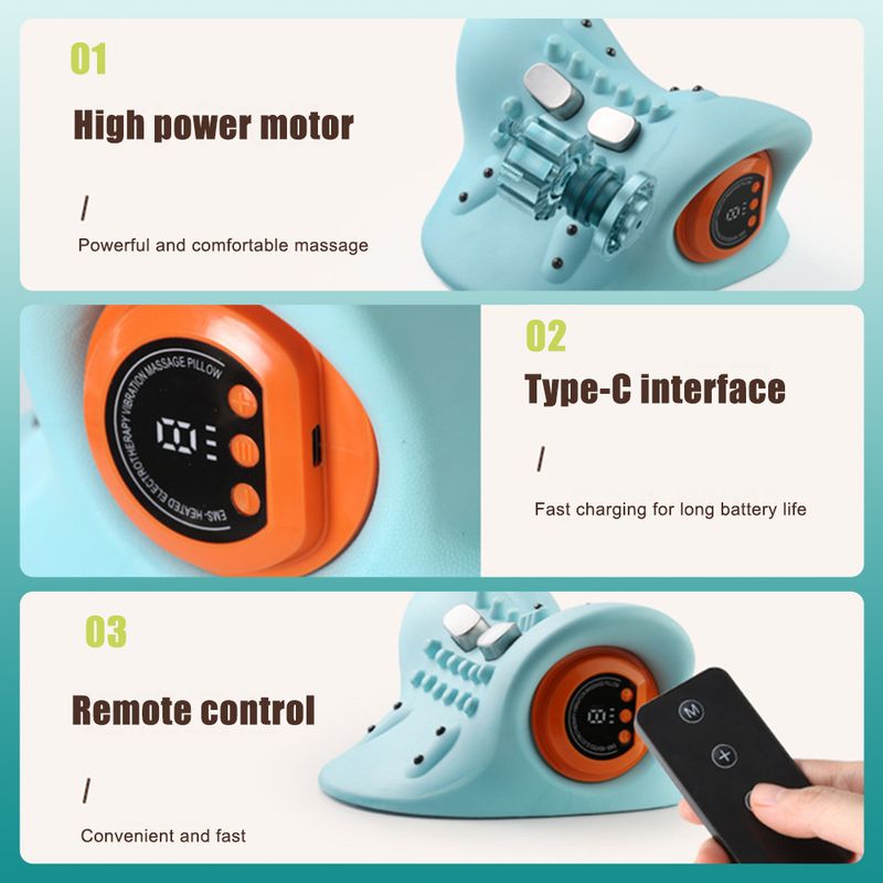 Camilla eléctrica para el cuello Ems Pulse Relax, almohada de tracción quiropráctica cervical con calefacción y vibración cálida_voghion.com