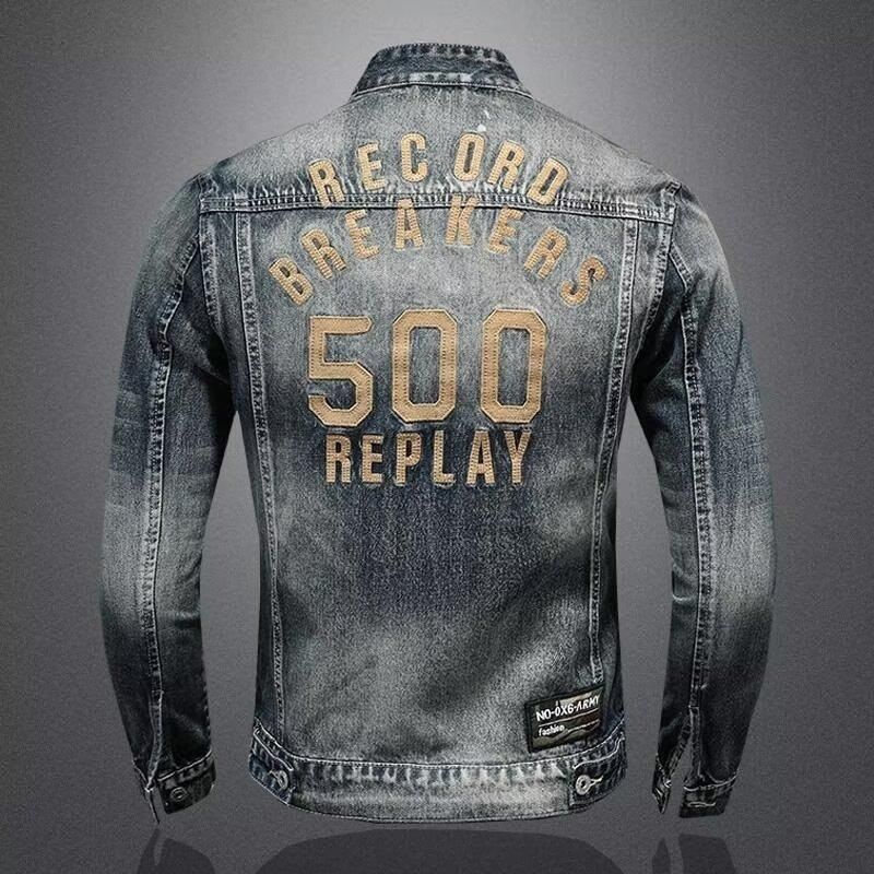 Men's Clothing Men's Denim Jacket Casual Retro Large Size Stand Collar Zipper Jacket Cycling Motorcycle Wear Trendy_voghion.com