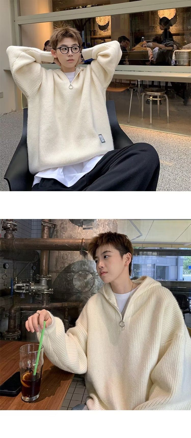 Hue Hue Winter Original Striped Soft Deer Fur Thick Sweater Unisex Trendy Brand Couple BF Knitted Pullover Jacket_voghion.com