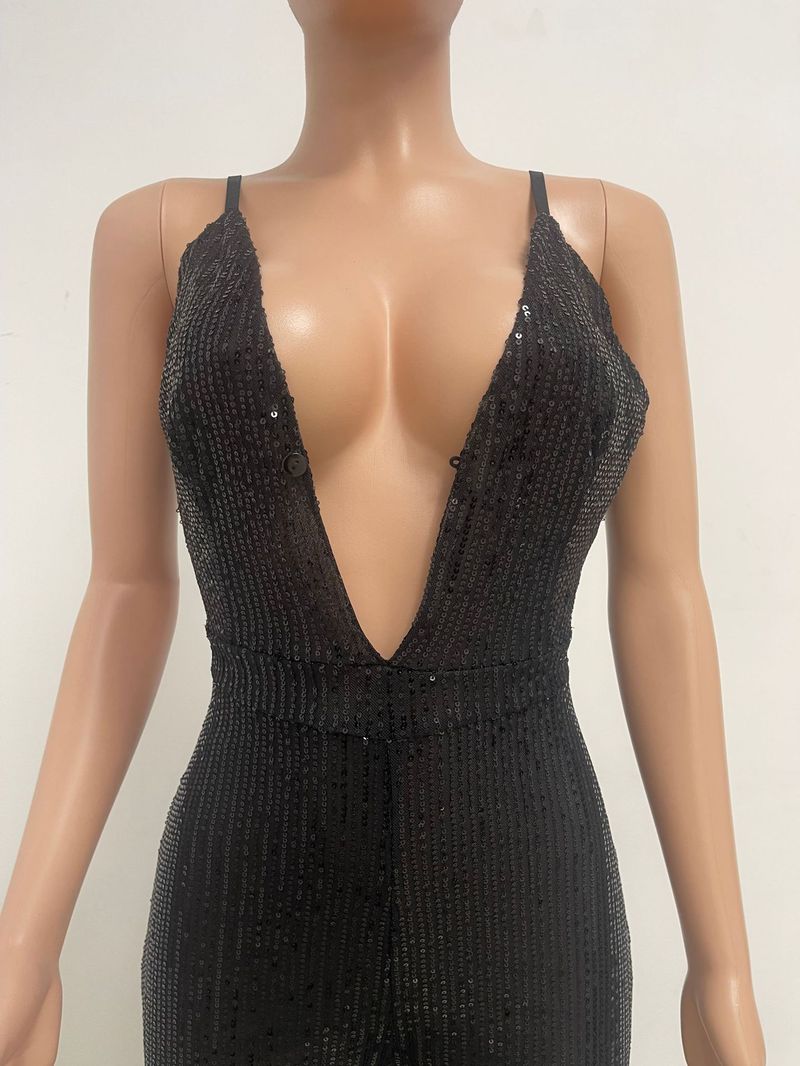 Kvinders pailletter uden ærmer Spice deep V grime grime romper_voghion.com