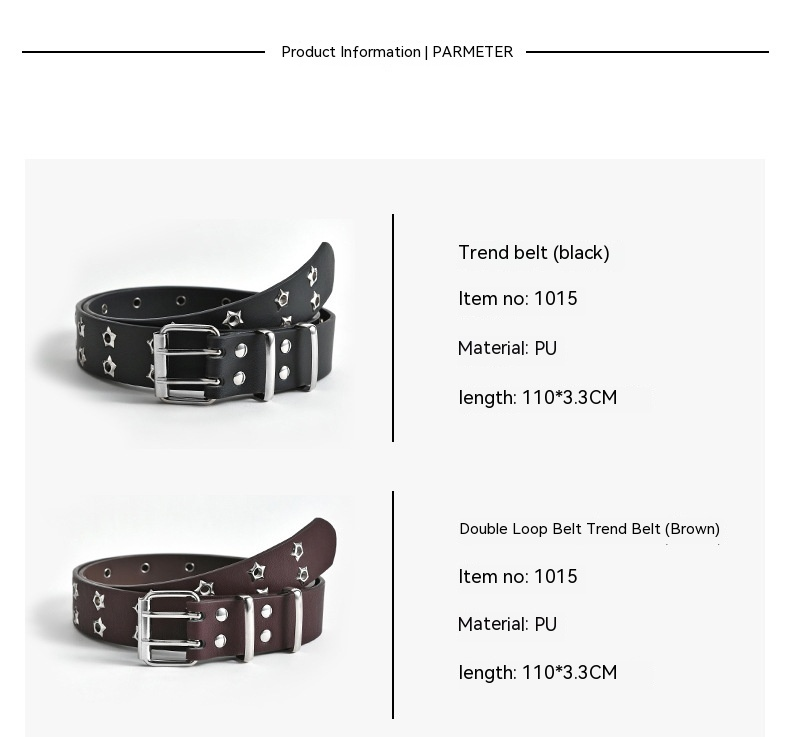 Cintura a doppia fila con decorazione a stella per donna, stile punk casual, 2024_voghion.com