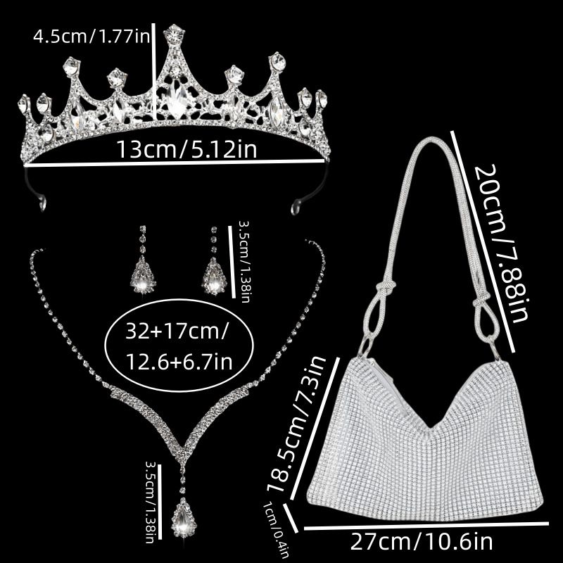 Krone Zubehör Strass Ohrringe Halskette Dreiteiliges Brautschmuck Set Zirkon Wassertropfen High End Neu_voghion.com