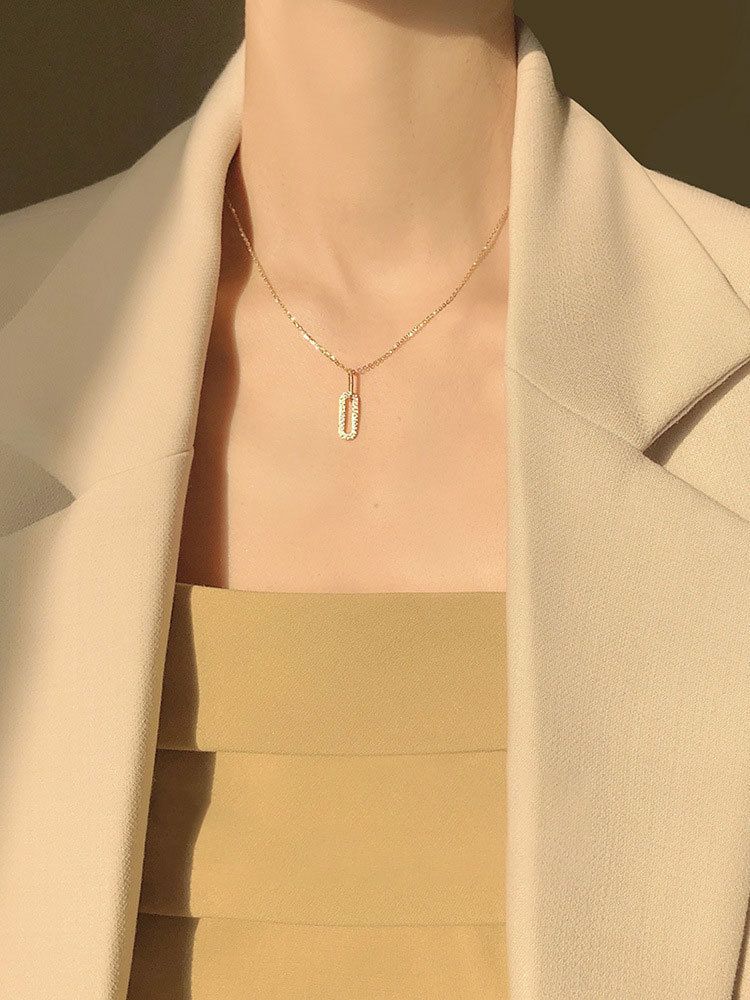 Collana con graffetta in argento sterling da donna, leggera, di lusso, di nicchia, di fascia alta, rossa, gioielli da donna_voghion.com