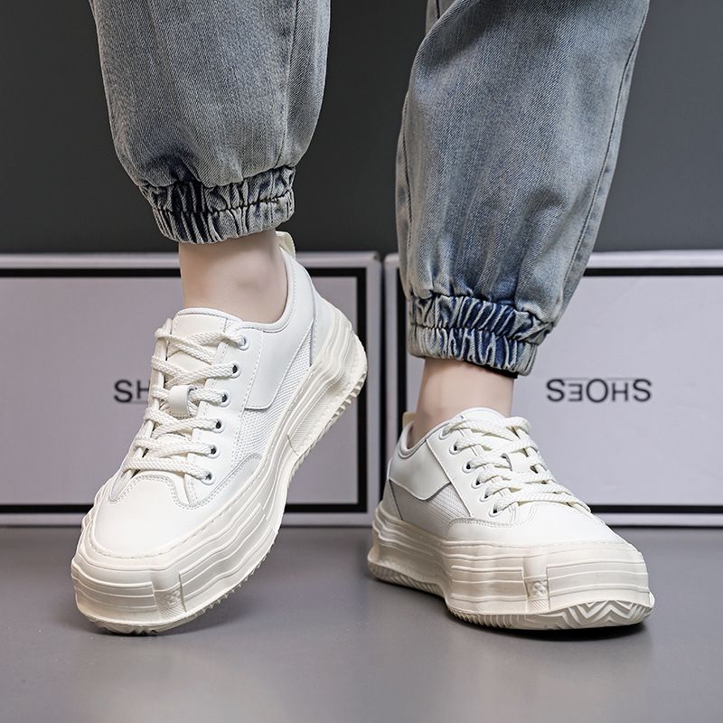 Ins Minimalist, Trendy, Corrugated, Multiple Thick Soled, Height Increasing, Wide Version Board Made Of Genuine Leather,_voghion.com