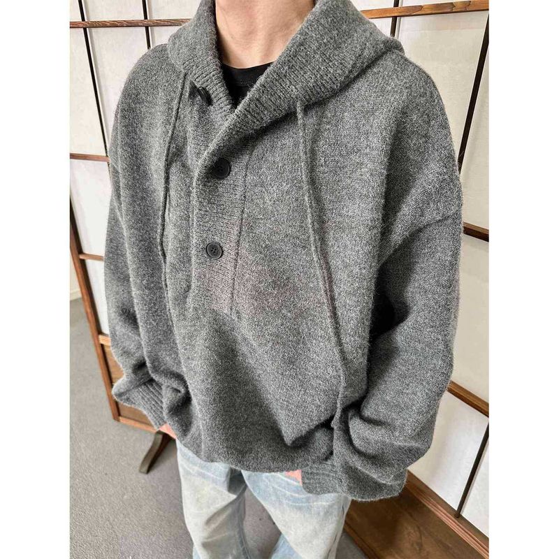 MADEEXTREME Autumn Winter Knitted Sweater Hoodie Solid Color Simple American Style Loose Lazy Top Unisex_voghion.com