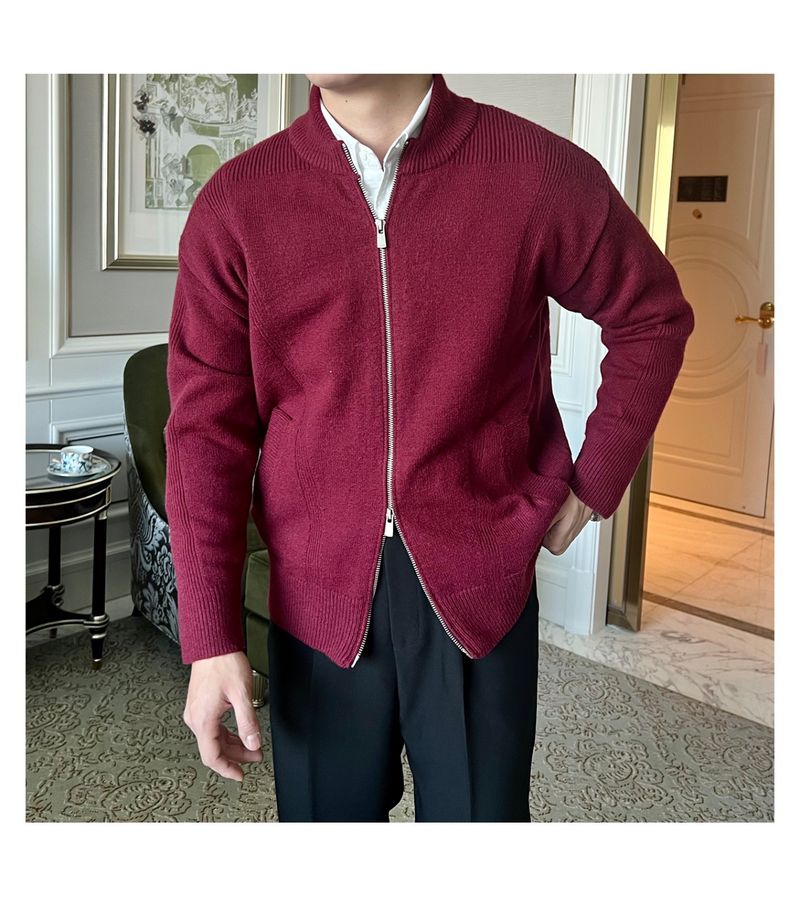 Autumn Winter New Sweater Knitwear Men's Cardigan Jacket Warm Slim Fit Business Solid Color_voghion.com