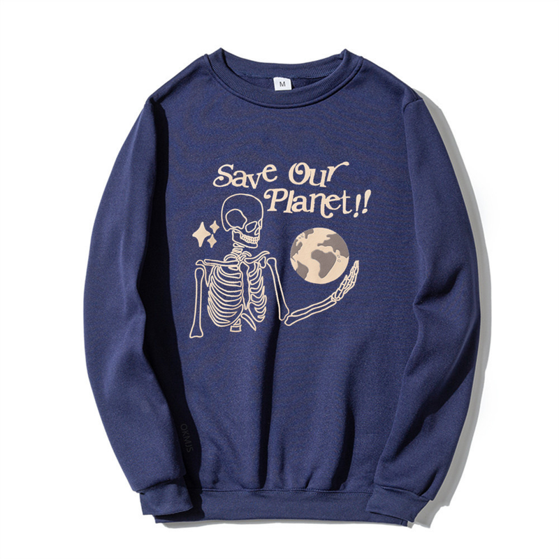 Sweter z okrągłym dekoltem w prążki z napisem „Ratuj naszą planetę” dla mężczyzn i kobiet, pluszowa kurtka dla par_voghion.com