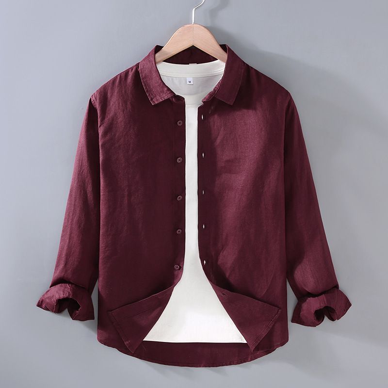 Camicia casual con risvolto da uomo in puro lino di alta qualità, primavera estate, stile oversize, ampia e versatile._voghion.com