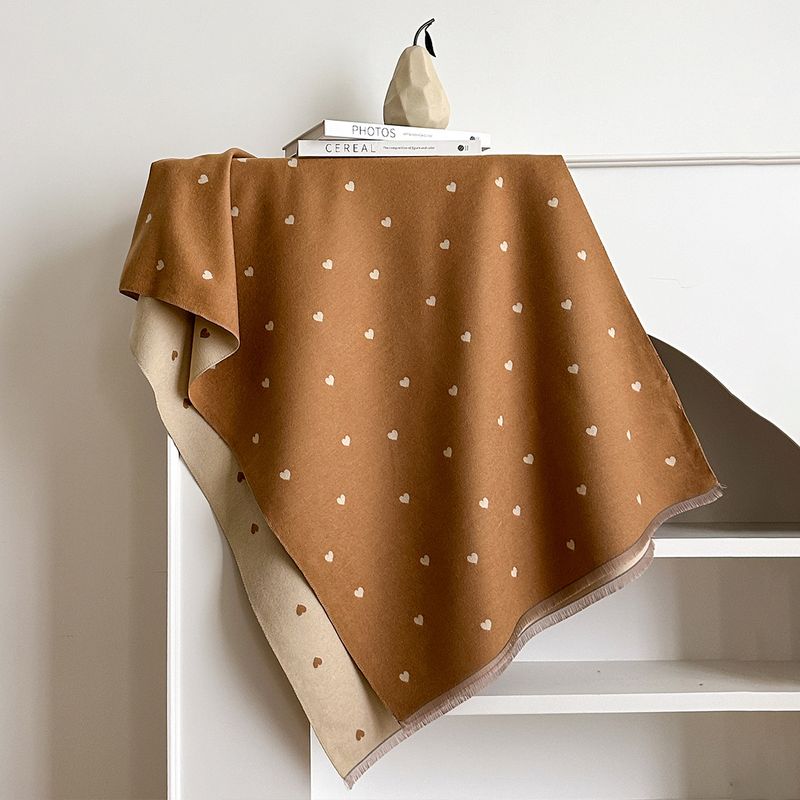 Autumn And Winter Heart-pattern Color-block Fashion Double-sided Warm Scarf, Air-conditioning Neck Warmer, Shawl_voghion.com