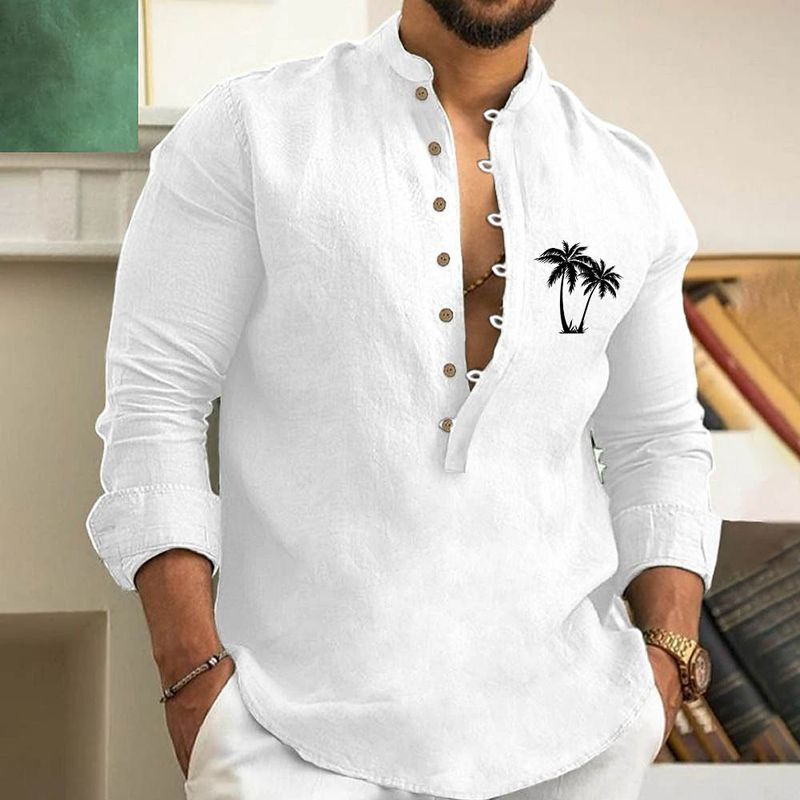 2025 Herren Kunst Bedruckt Neue Mode Frühjahr Und Herbst Langarm Leinen Hemd Taste Bequeme Stoff Street Trend_voghion.com