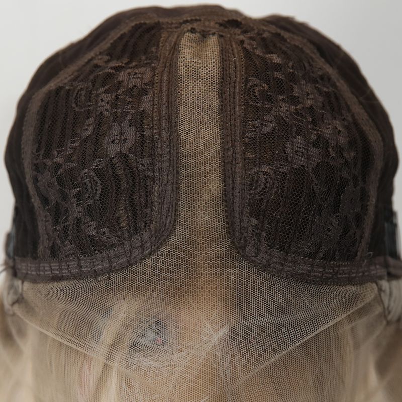 Bangs Natural Fluffy Wig Handmade Lace Women's White Gradient Large Wave Cosplay Daily Party Short Curly Wig With_voghion.com