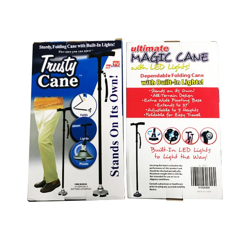 Bastone da passeggio pieghevole Magic Cane per anziani Bastone da trekking a quattro zampe in lega di alluminio con TV LED con luce_voghion.com