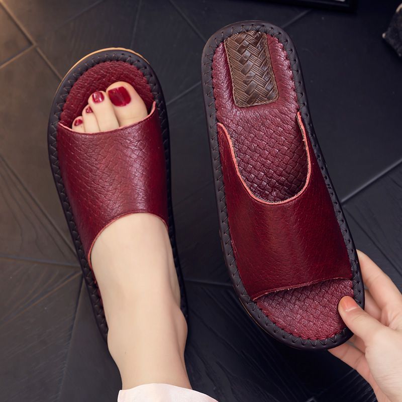 Ciabatte in pelle di vacchetta di qualità imbattibile per coppie, antiscivolo per pavimenti, adatte per la camera da letto estiva, nuove scarpe da casa in stile europeo._voghion.com