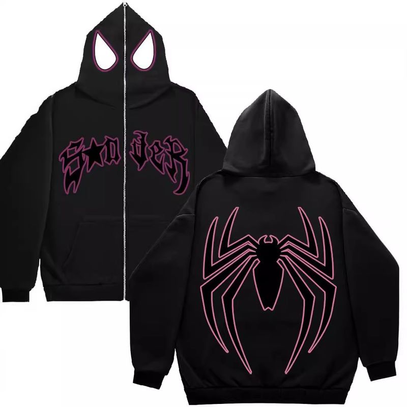 Y2K Zipper Hoodie Harajuku Gothic Kleidung Spinnennetz Herren Damen Streetwear Sweatshirt Mode_voghion.com