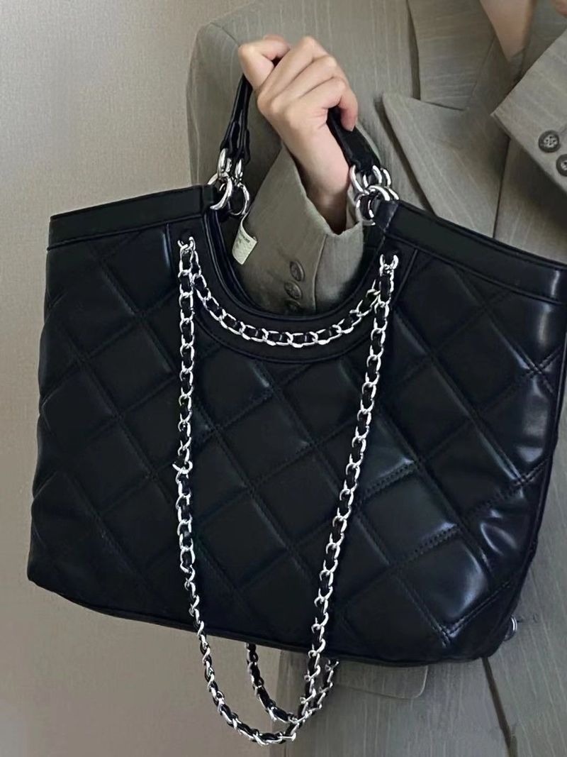 Borsa tote piccola e leggera di lusso, elegante borsa tote da donna con tracolla a catena - Borsa a mano in PU morbido di grande capacità per occasioni casual e viaggi_voghion.com