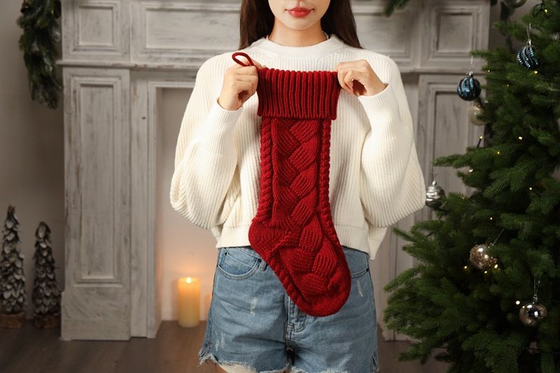 Knitted Christmas socks, yarn gift candy decoration bags, large banquet woven hanging accessories, socks and supplies_voghion.com