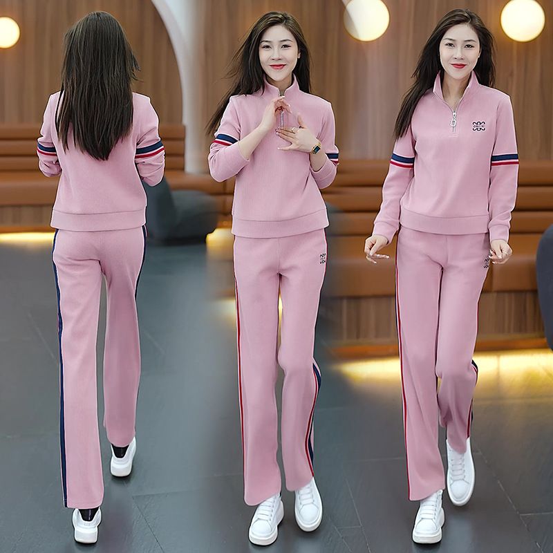 Lässiger Sportanzug für Damen im Frühjahr und Herbst 2024, neuer langer Mantel, gerade Hose, modisches zweiteiliges Set_voghion.com