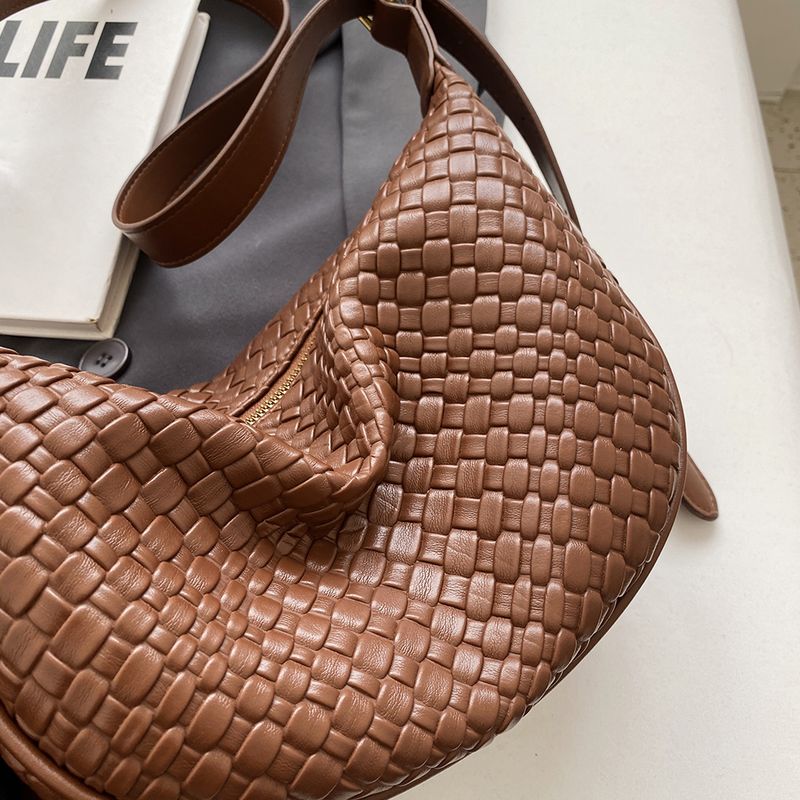 Women Daily Adjustable Strap Woven Simple Hobo Solid Color Fashion Shoulder Shopping Bag_voghion.com
