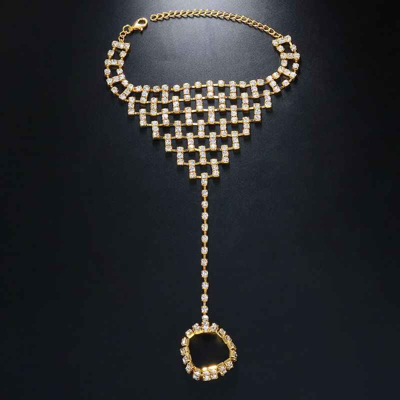 bohemian style mesh rhinestone anklet full diamond toe chain summer beach accessories anklet_voghion.com