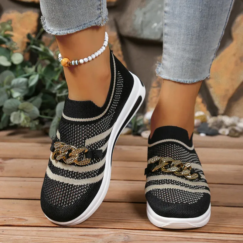 Nuova scarpa singola grande con tacco a spillo in catena di metallo, suola spessa, traspirante e leggera, in rete, per scarpe casual da donna_voghion.com