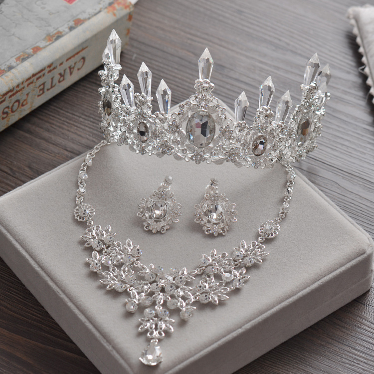 Brud koreansk lila kristallpelare stor krona tiara set bröllop drottning håraccessoarer barock krona_voghion.com