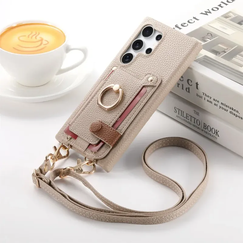 Crossbody-Geldbörse mit Kartenhalter für Samsung S25 S24 Plus S23 S22 Ultra S21 FE A56 A36 A26 A16 A06 A55 A35 A15 Ringhülle_voghion.com