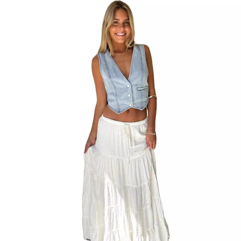 Damenbekleidung Mode Lässige Jeansweste Damen Kleine Weste_voghion.com